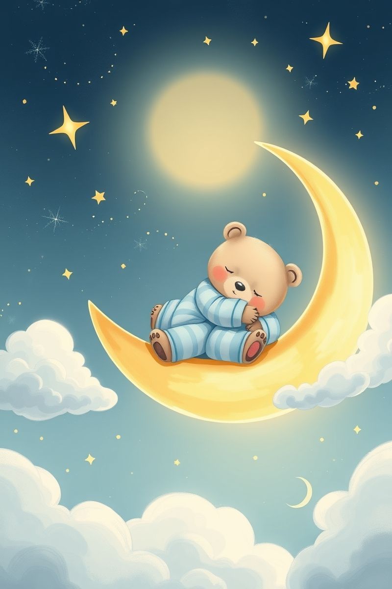 Bear Cub on Crescent Moon Wallpaper
