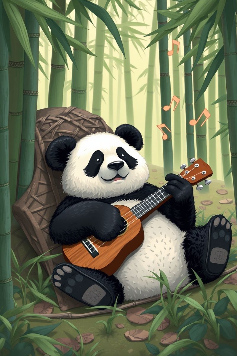 Musical Panda in Bamboo Forest Wallpaper