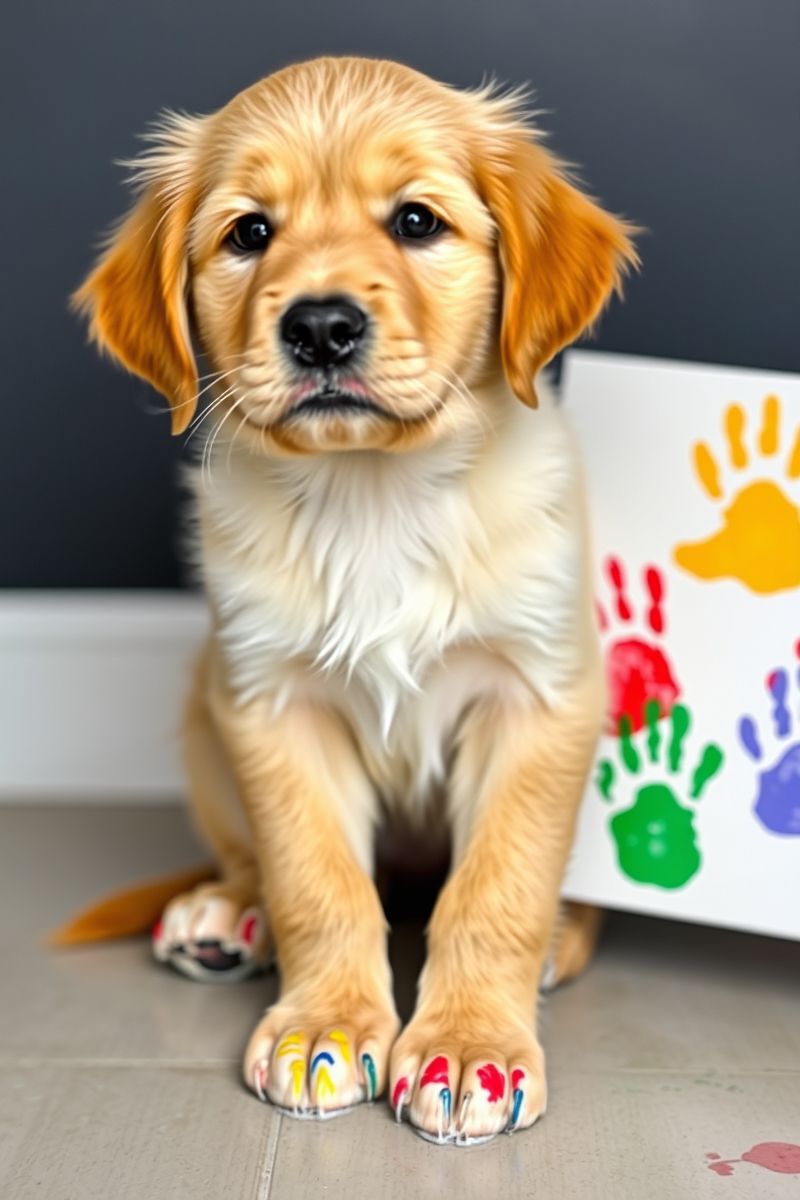 Golden Retriever Painting Paw Art Wallpaper