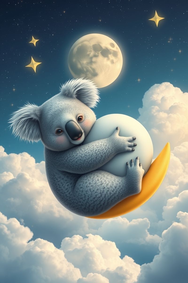 Koala Hugging Moon Pillow Dreamscape Wallpaper