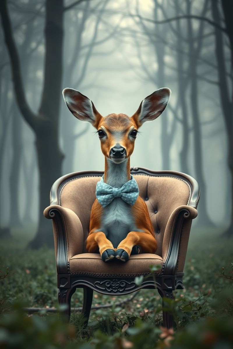 Bowtie Deer in Misty Forest Armchair Wallpaper