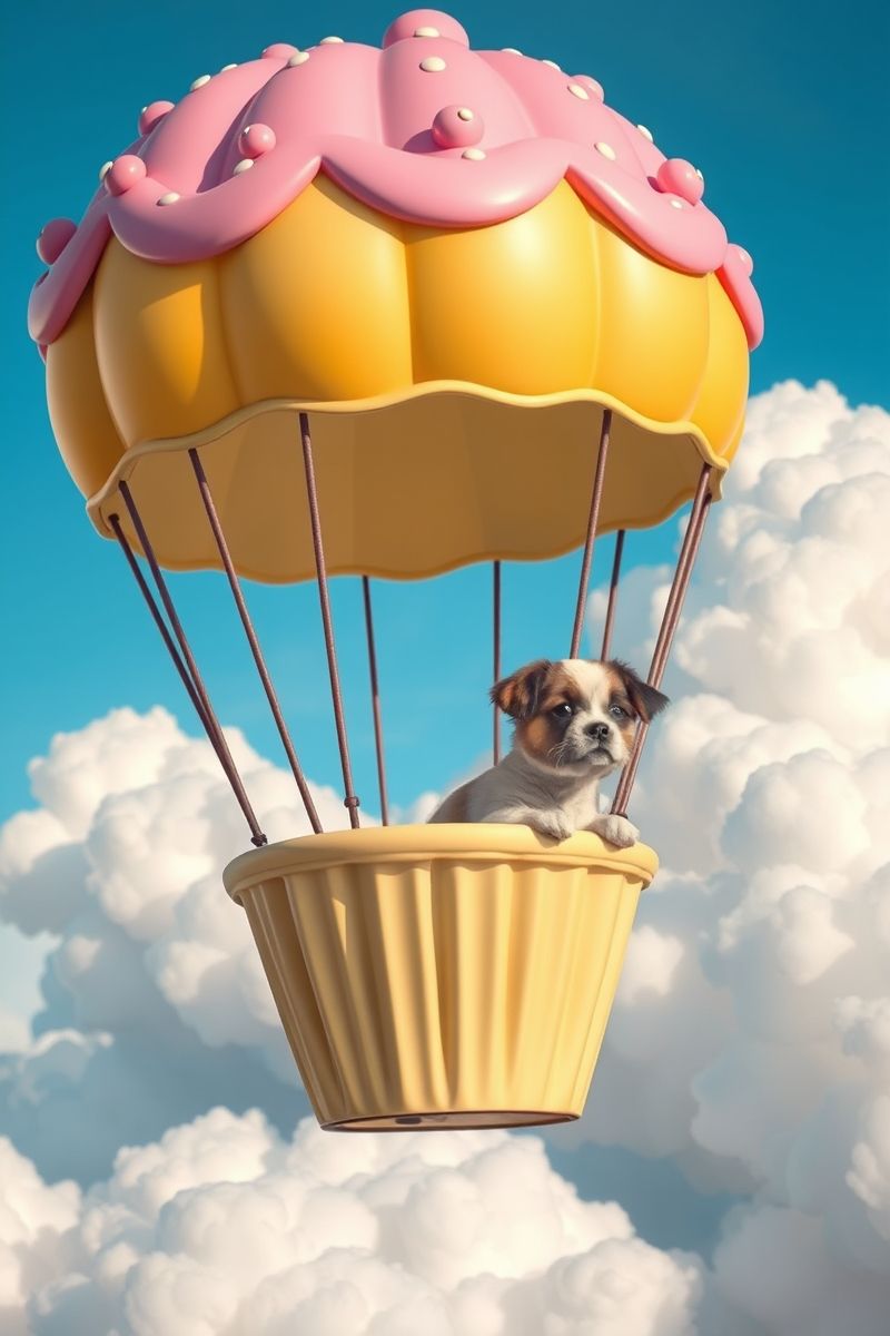 Cupcake Balloon Puppy Adventure Wallpaper