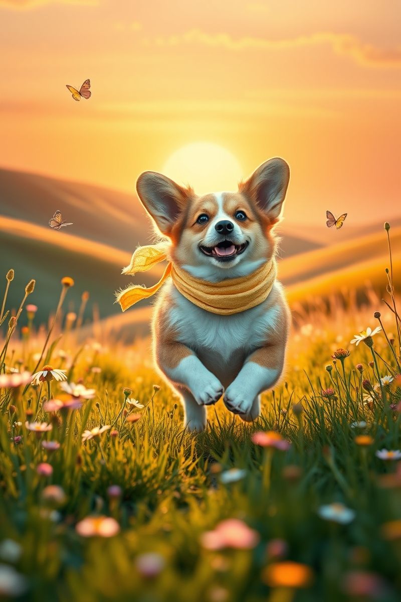 Get Corgi Butterfly Chase #CutePetWallpapers