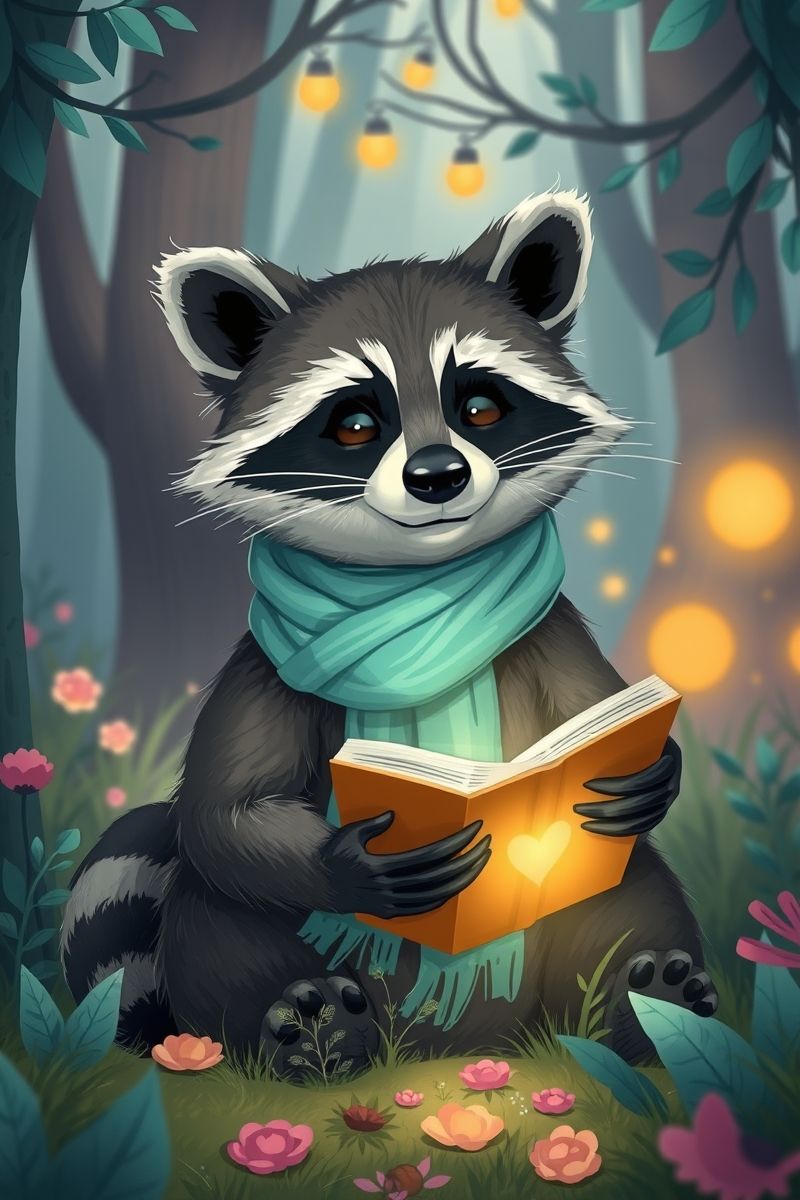 Grab Raccoon Book Glow #PetWallpaper