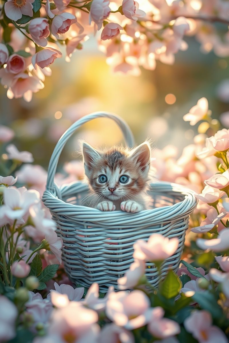 Grab Kitten Flower Basket #AestheticPet