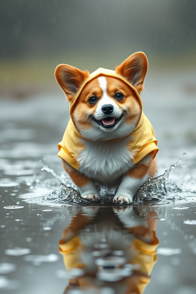 Get Corgi Rain Dance #CutePetWallpapers