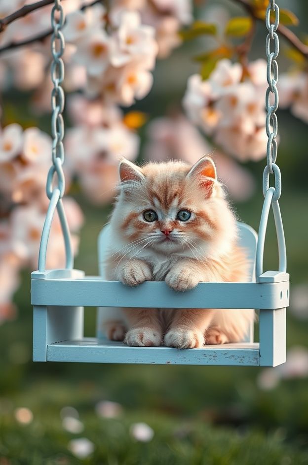 Get Kitten Blossom Swing #CutePetWallpapers