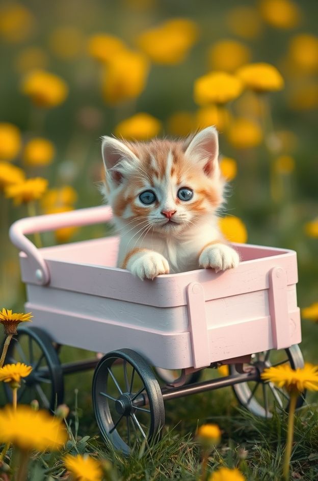 Download Kitten Dandelion Roll #CutePetWallpapers