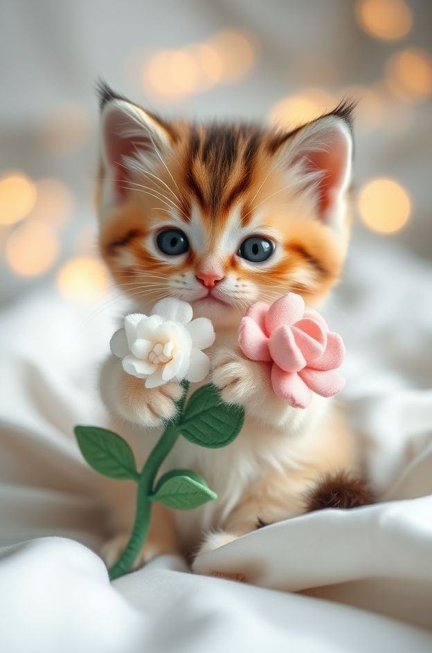 Get Kitten Flower Hug #AdorableCat