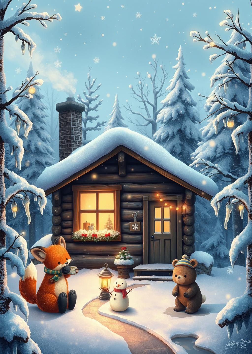 Cozy Winter Cabin Animals