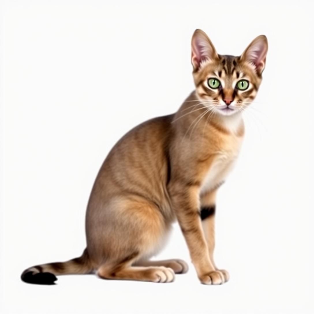 Manx cat with no tail, sitting pose showing unique feature, solid colored coat, curious expression, simple background, natural lighting, distinctive appearance, photorealistic