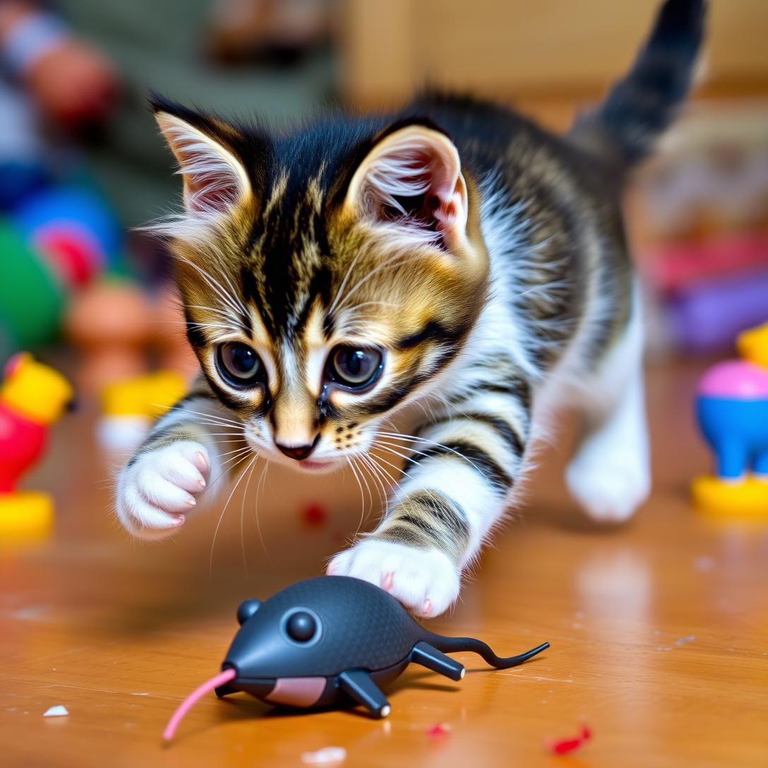 Zebra-Striped Kitten's Playful Pounce Moment
