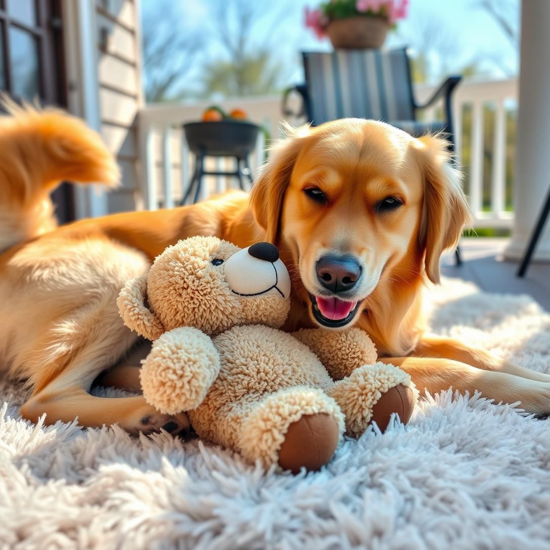 Golden Retriever's Joyful Toy Embrace