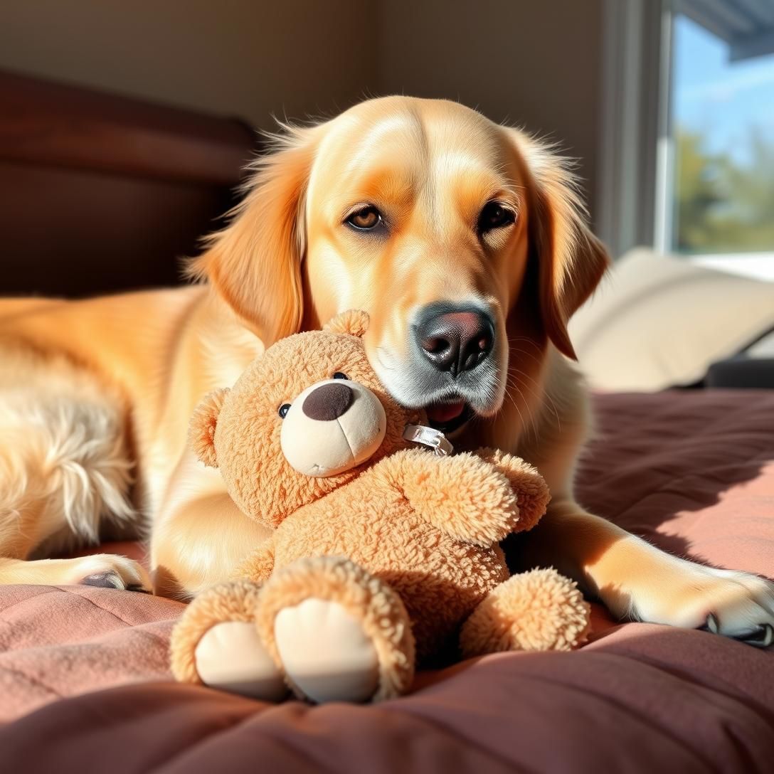 Golden Retriever's Protective Paw Over Toy