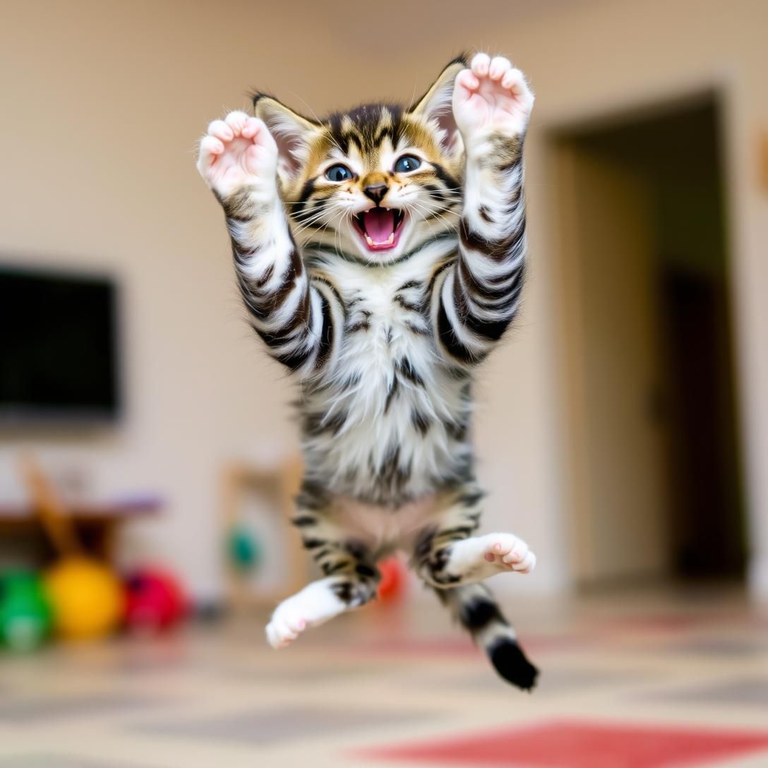 Playful Zebra Kitten's Leap of Faith