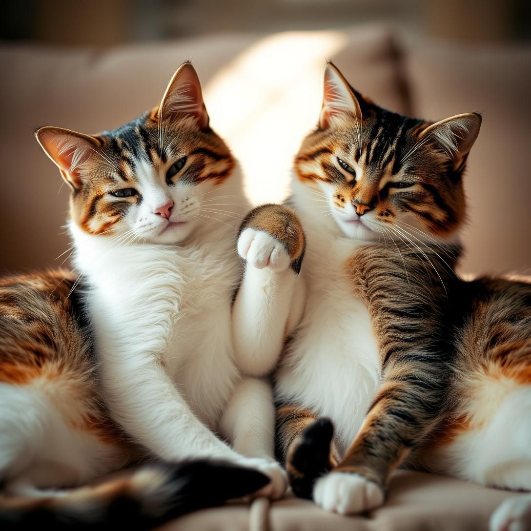 Cats in Sync: Mirror Image Cuddles