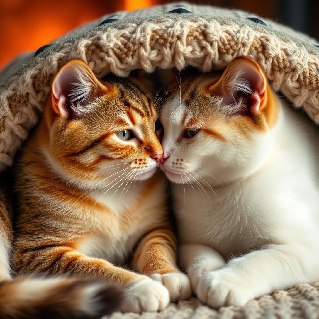Feline Embrace: Cats' Warm Winter Snug