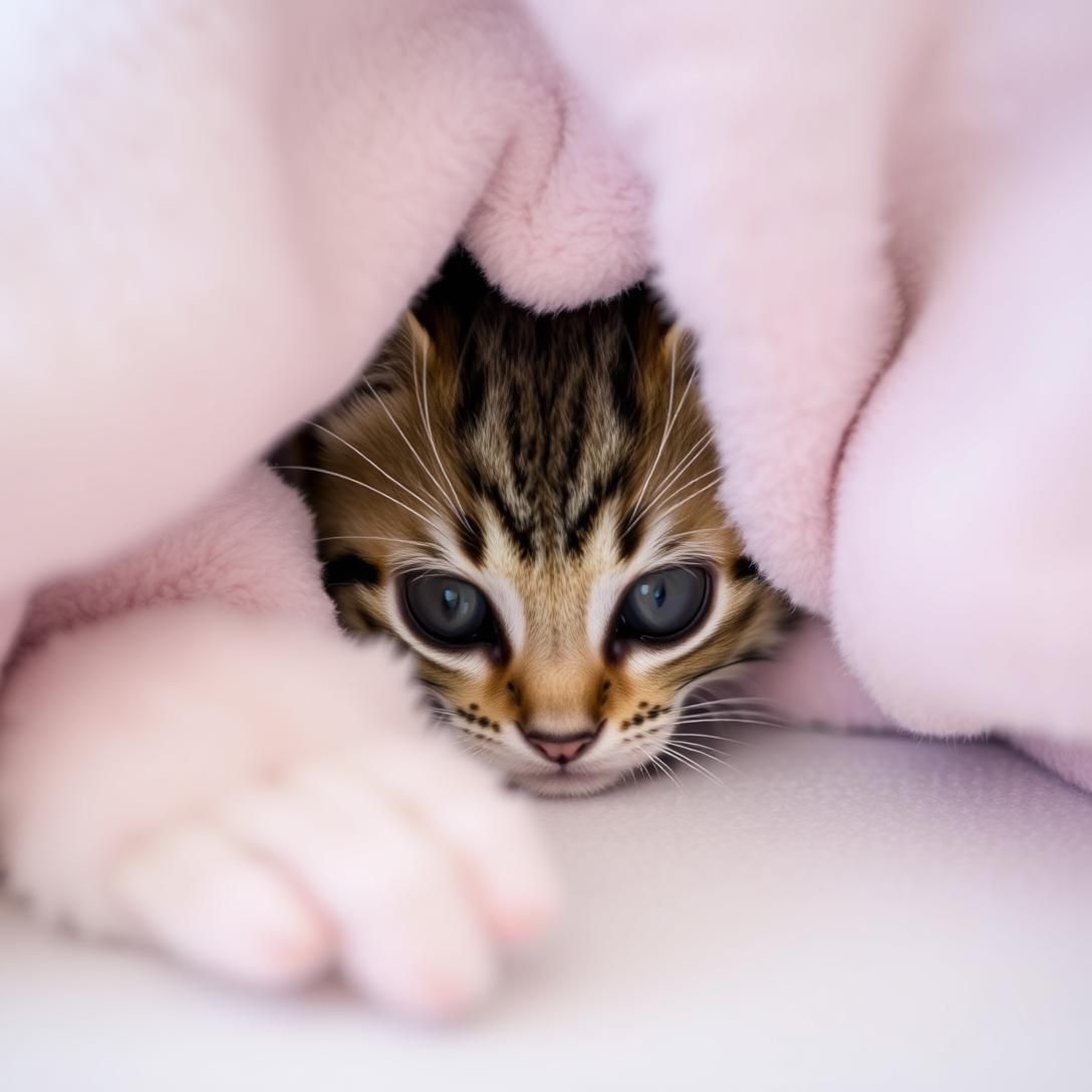 Innocent Striped Kitten's Blanket Burrow