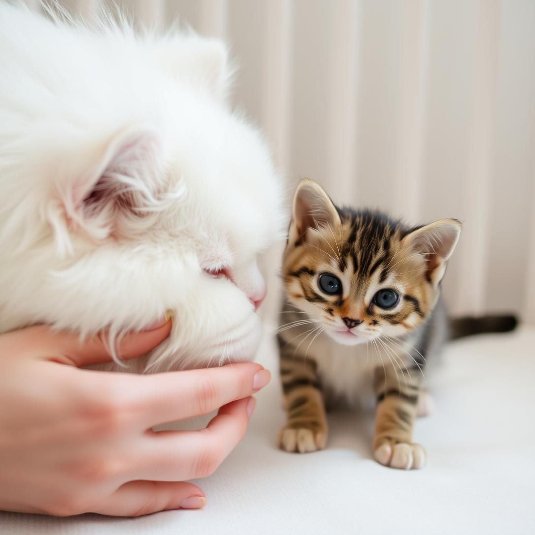 Persian Mom's Gentle Paw Pat on Kitten