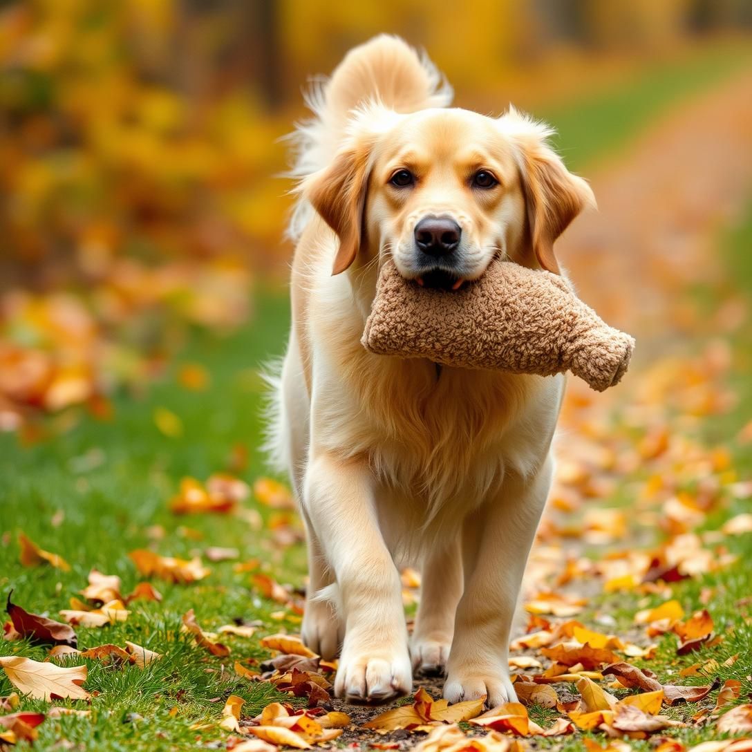 Golden Retriever's Loyal Teddy Sidekick