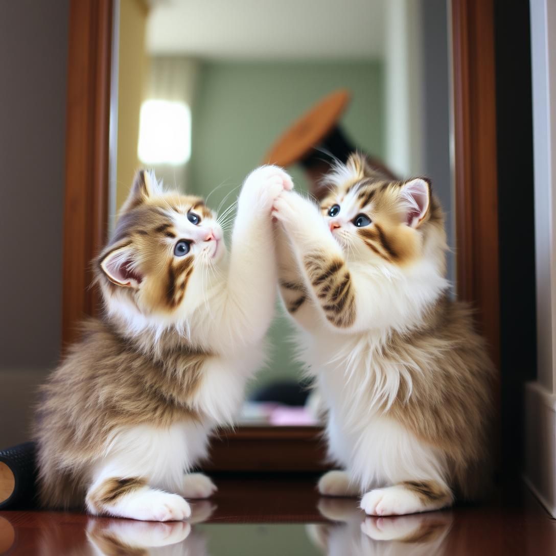 Persian Kittens' Mirror Mischief Duo