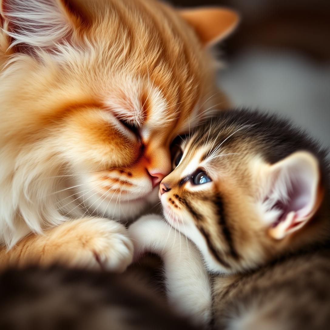 Mom Cat's Whisker Whisper to Babies