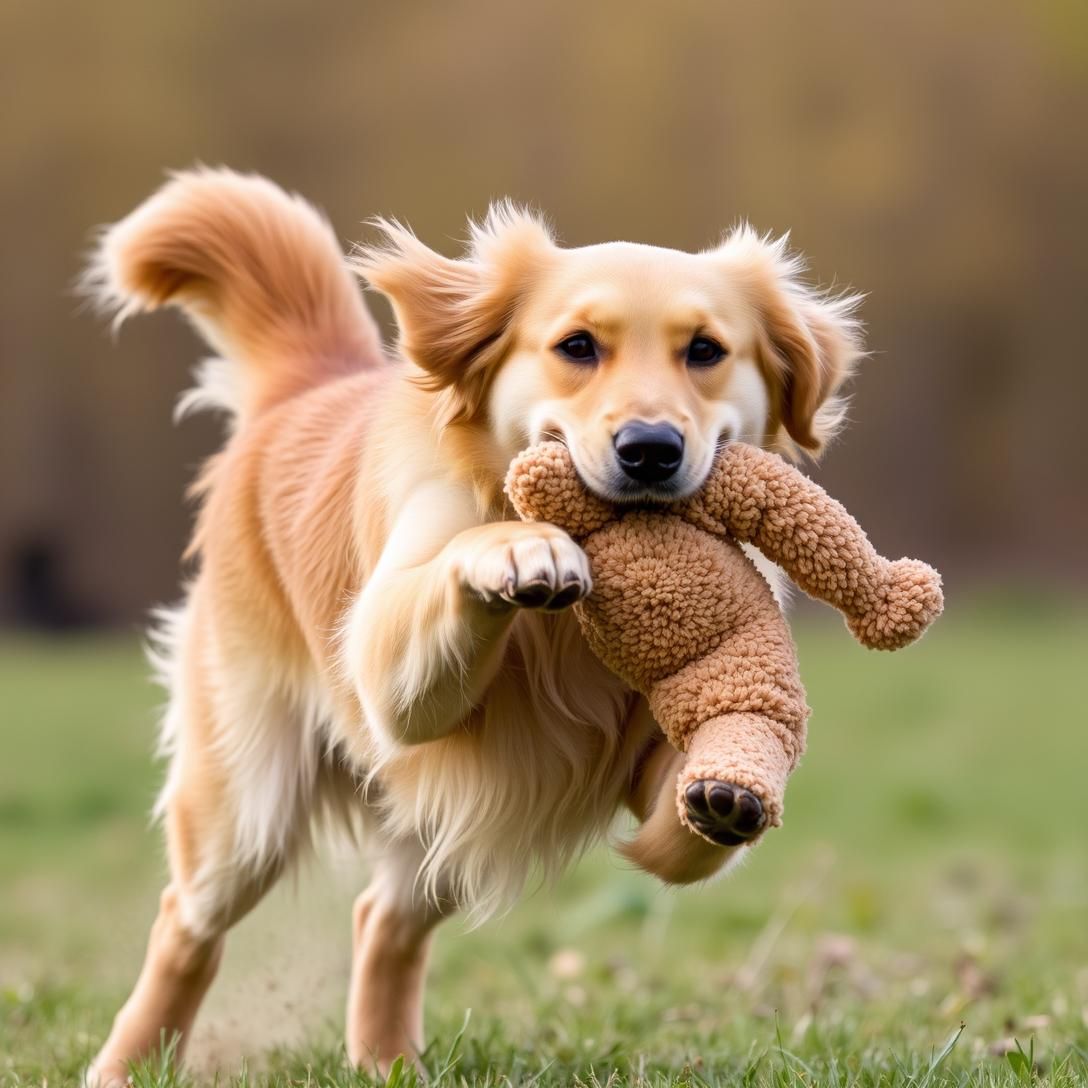 Golden Retriever's Victory Lap with Prize