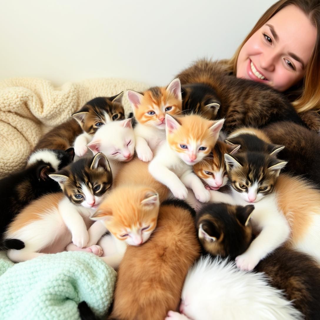 Adorable Kitten Pile with Mom's Oversight