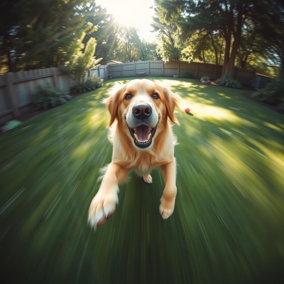 Adorable Golden Retriever's POV Backyard Zoomies