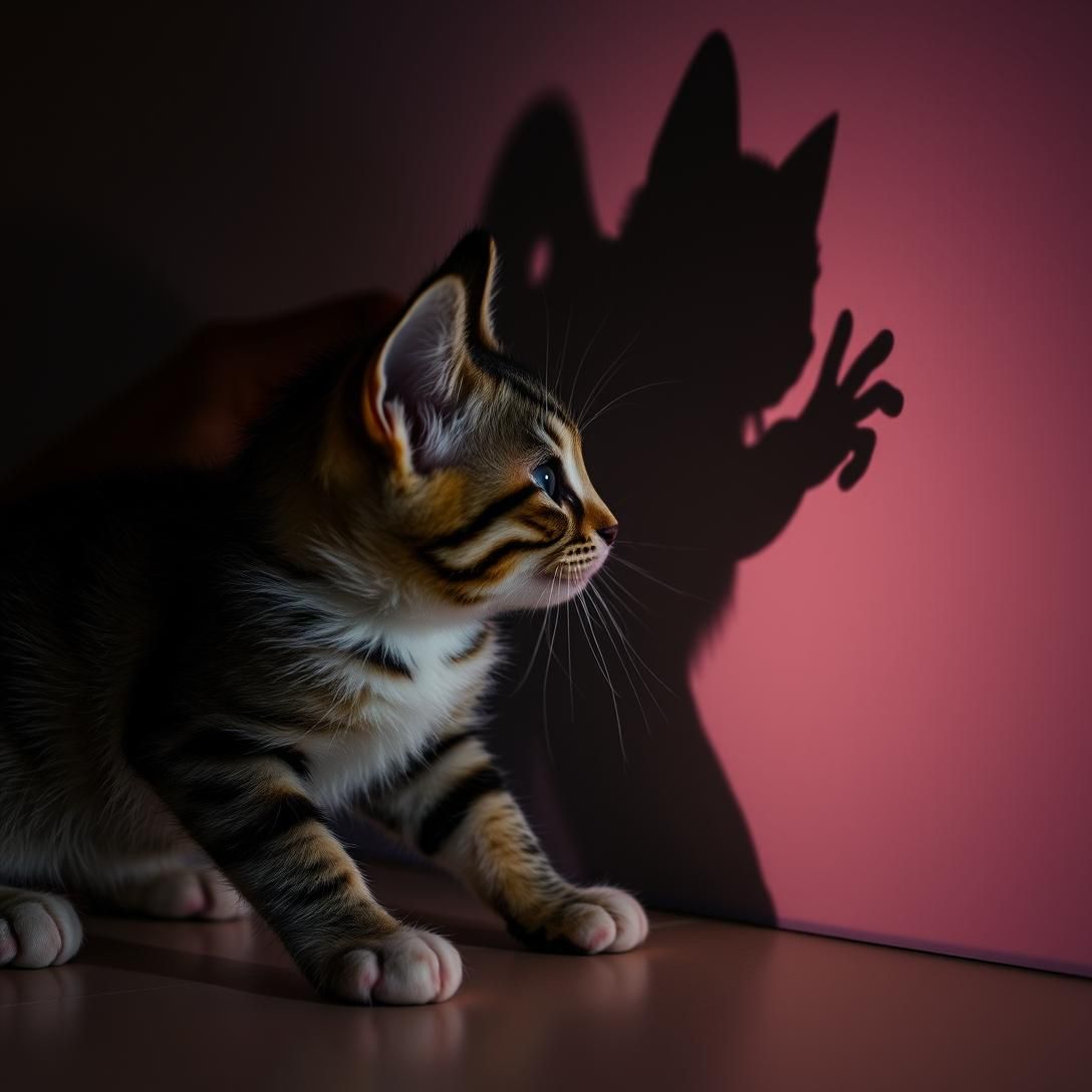 Striped Kitten's Mischievous Shadow Puppet Shenanigans