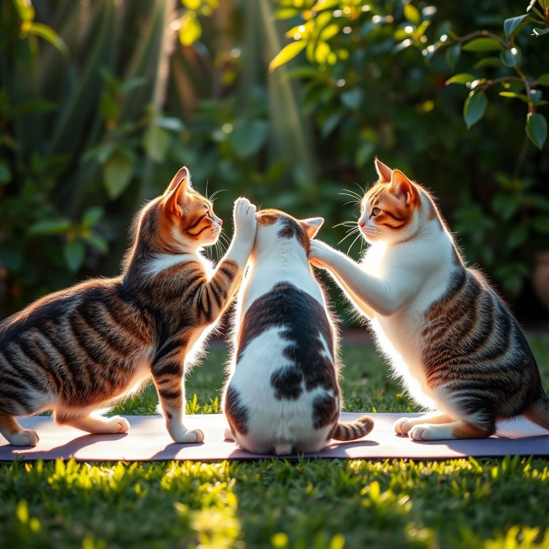 Bonded Cats' Synchronized Sunrise Yoga Flow