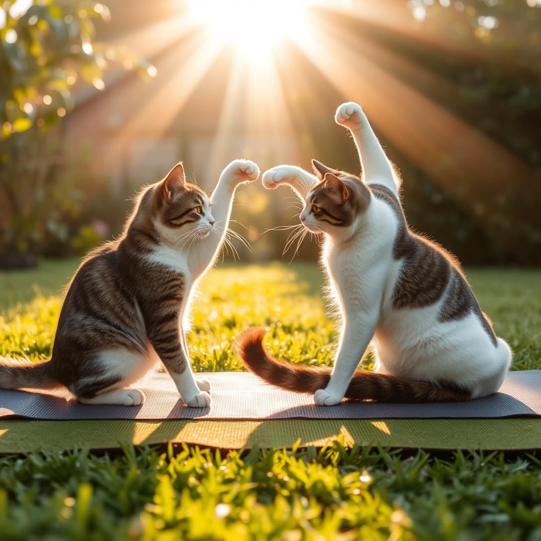 Bonded Cats' Synchronized Sunrise Yoga Flow