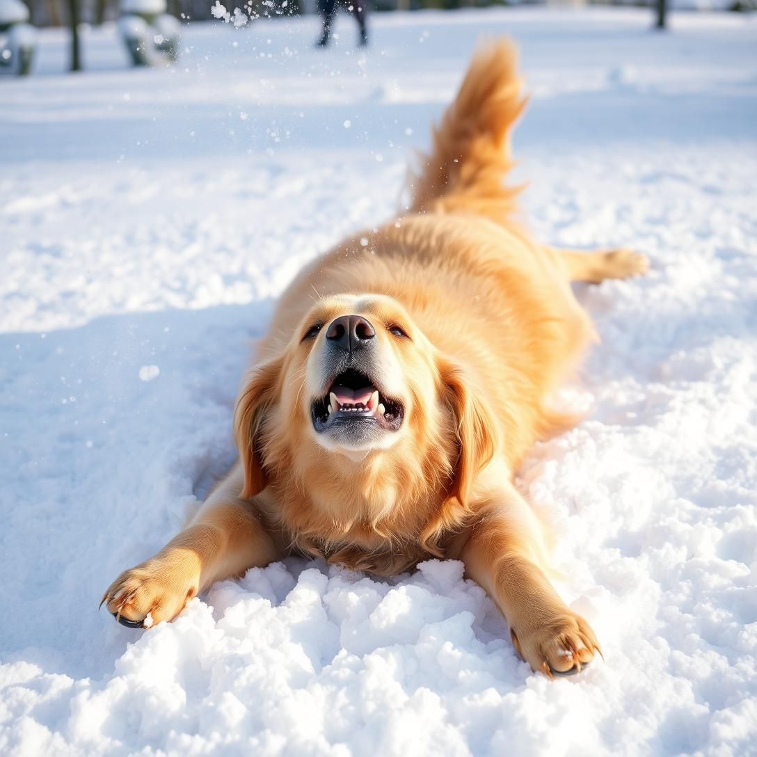 Golden Retriever's Snow Angel Flop Fail