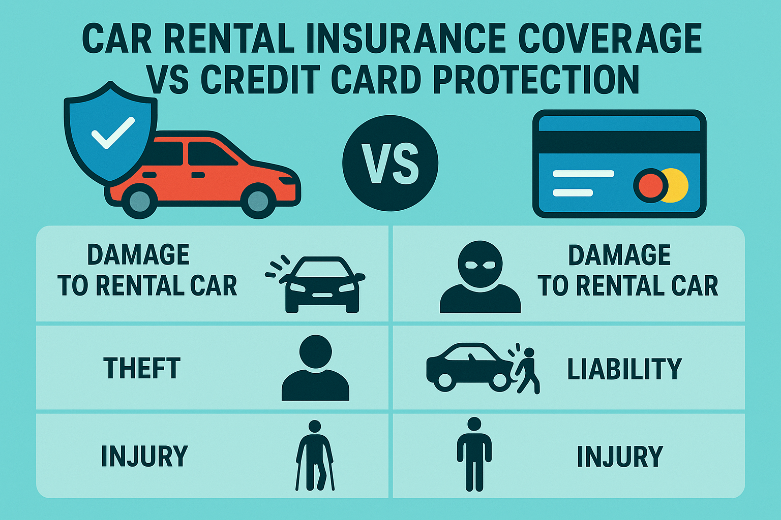 Comparison chart of car rental insurance and credit card coverage