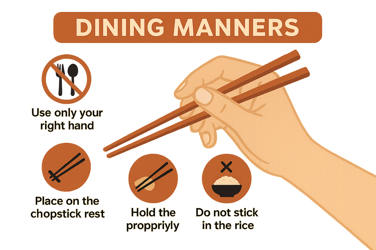 Diverse international dining etiquette symbols