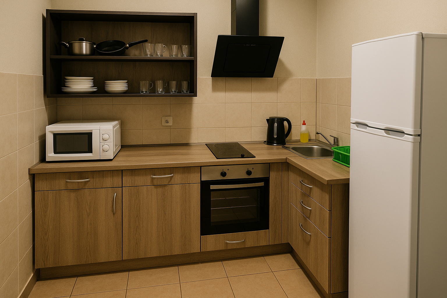 Hotel room with kitchenette and dining table