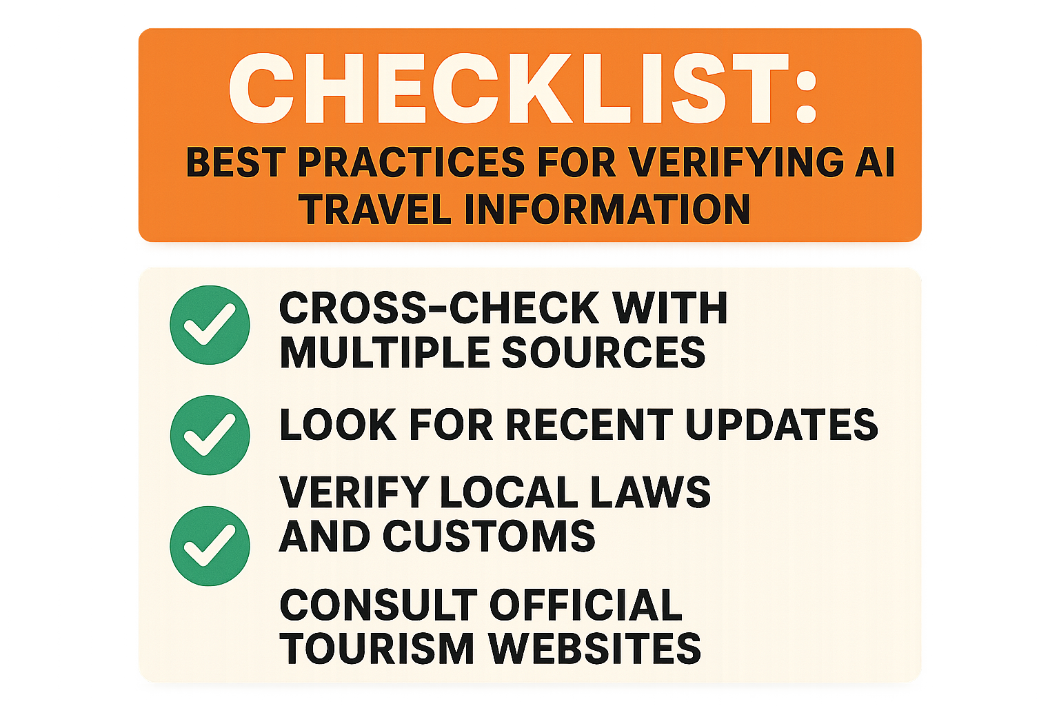 Infographic checklist for verifying AI travel information