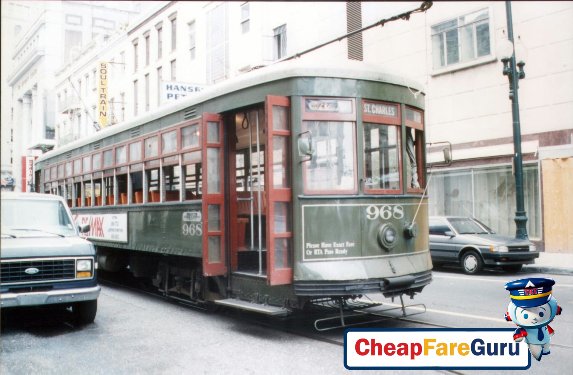 Vintage streetcar on St. Charles Avenue in New Orleans