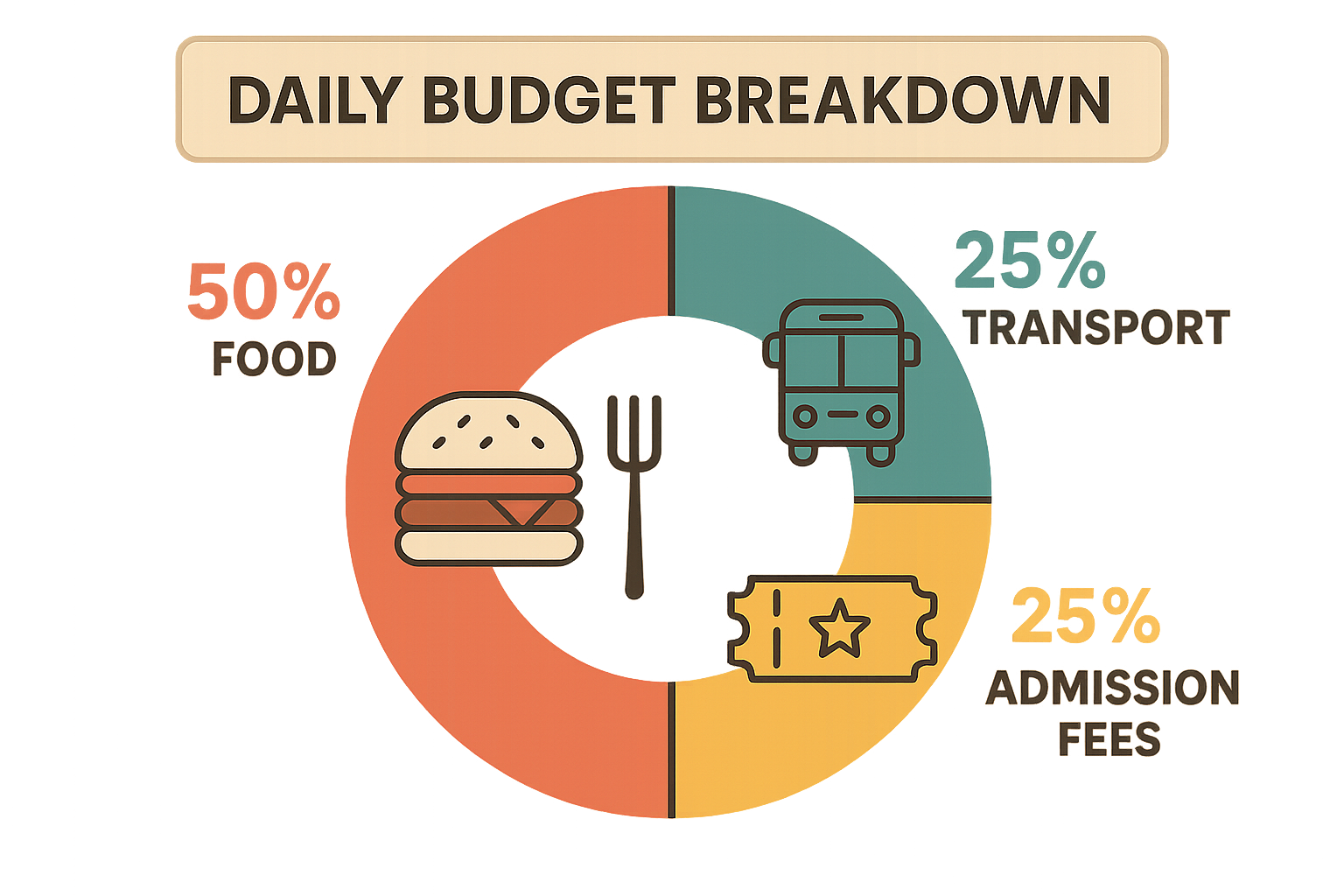 Charleston daily budget infographic with lodging, food, transport, and attractions