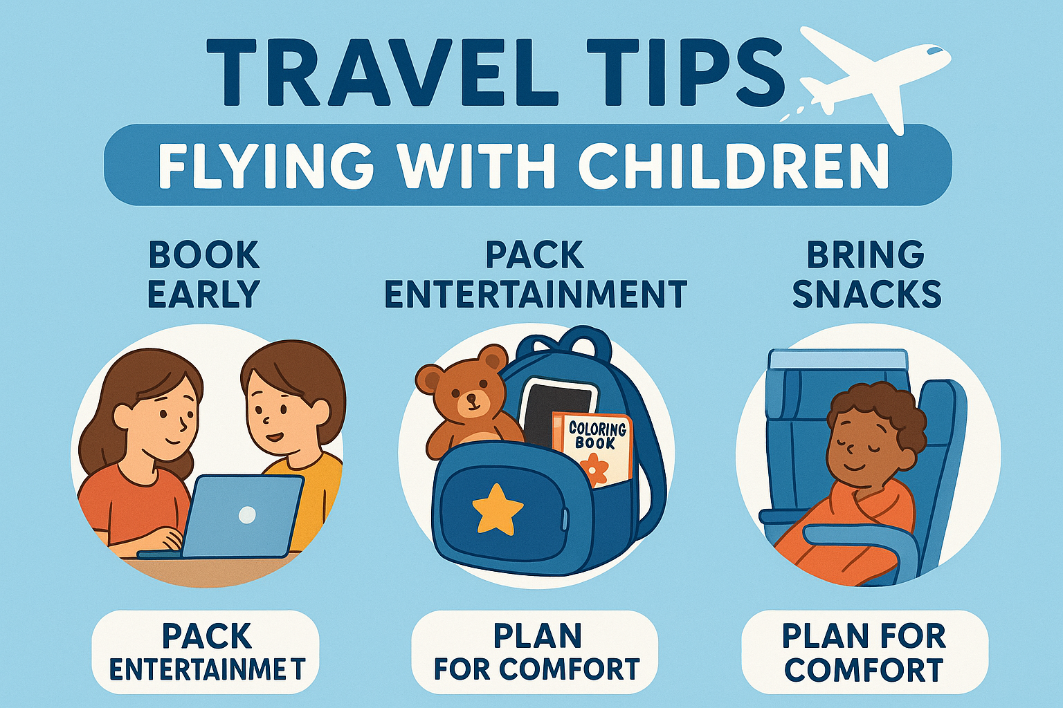 Family with children enjoying comfortable flight experience