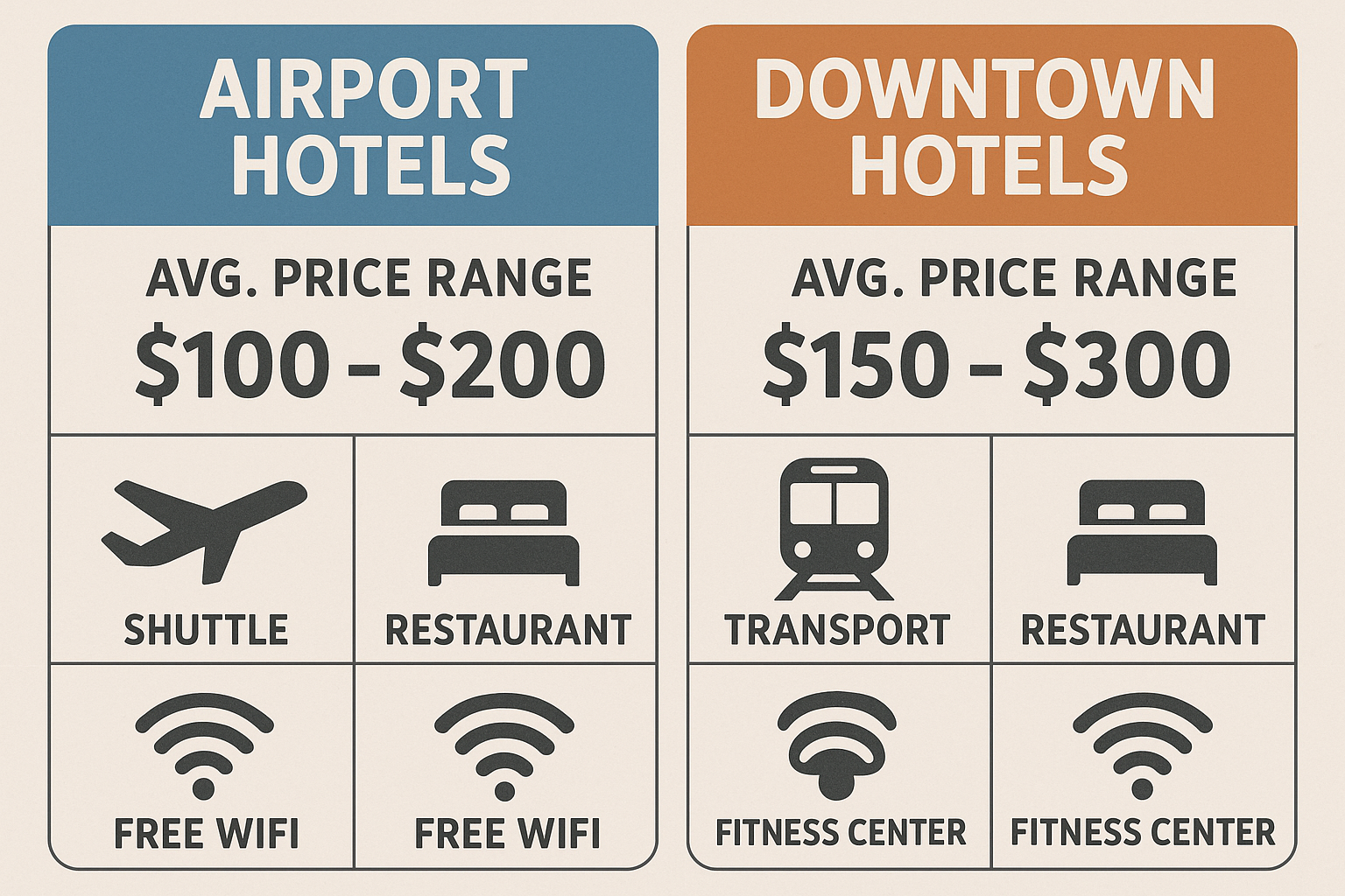 Price range comparison chart of airport vs downtown hotels