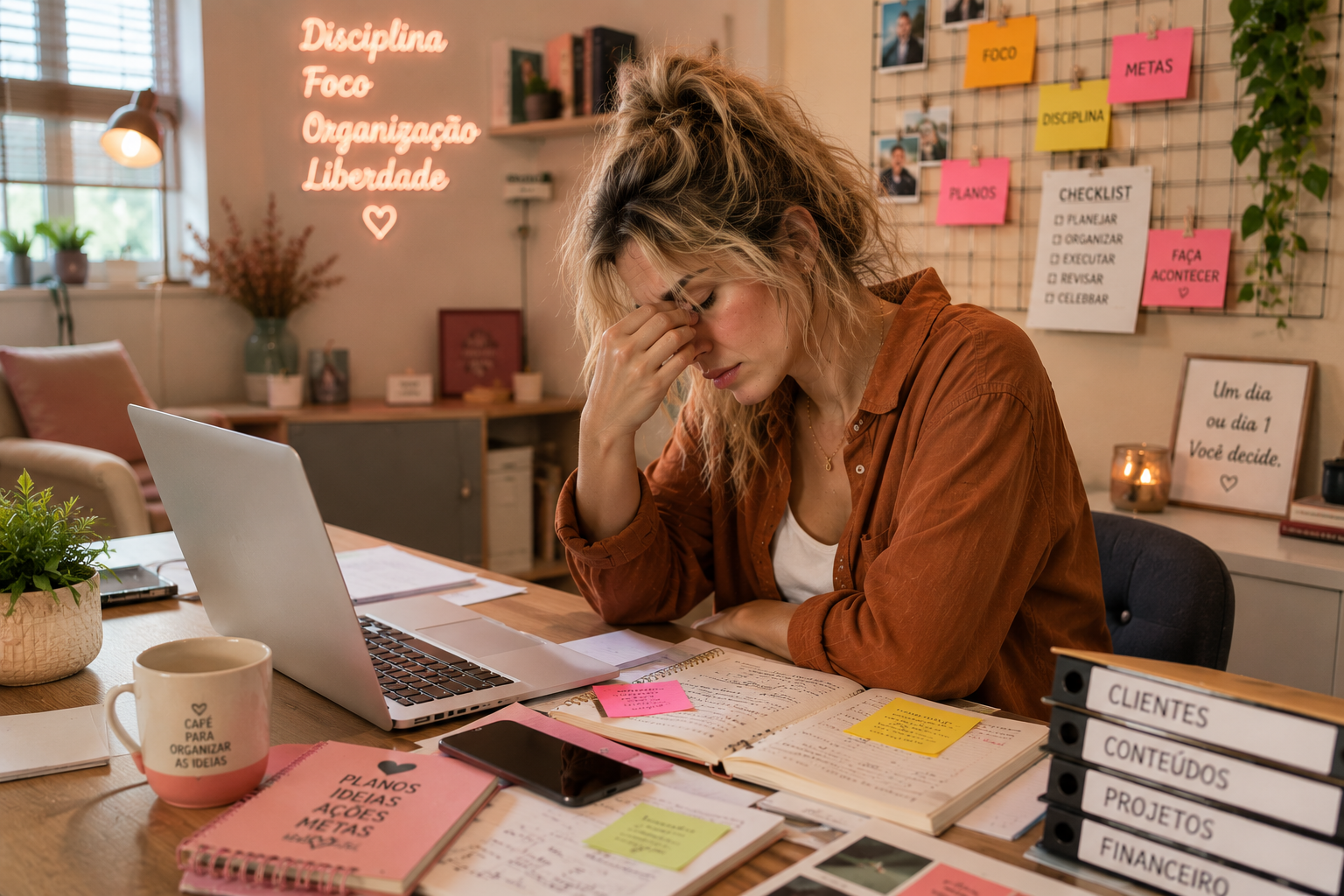 Empreendedora organizada e feliz