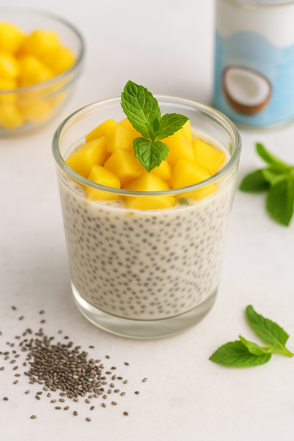 Kokos-Chia Puding met Mango & Munt