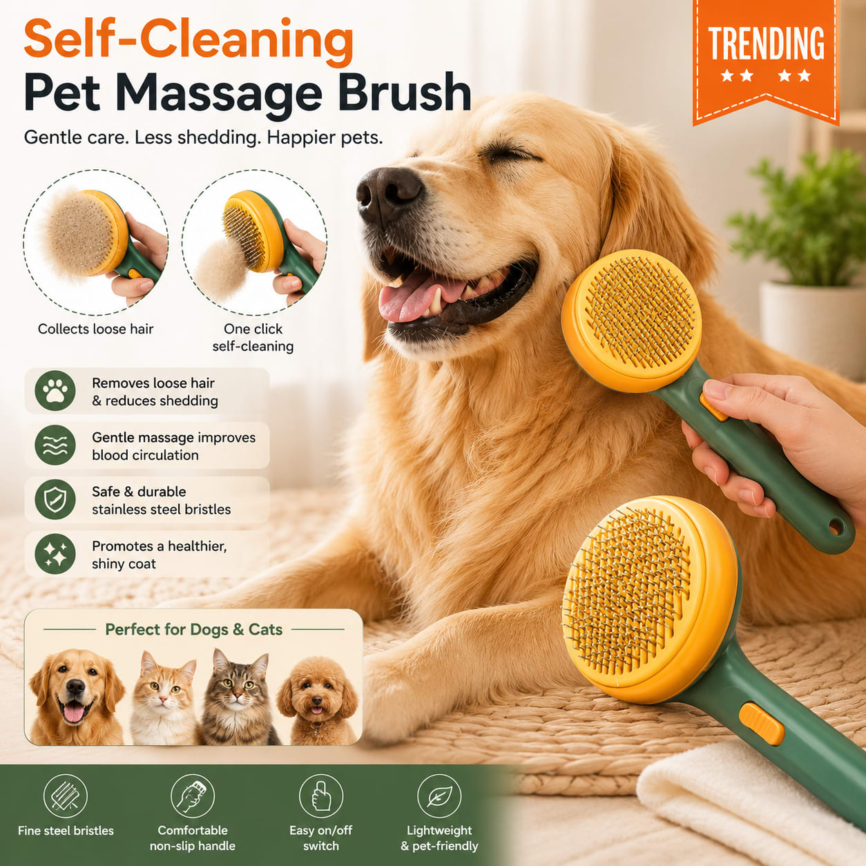 Self-Cleaning Pet Massage Brush