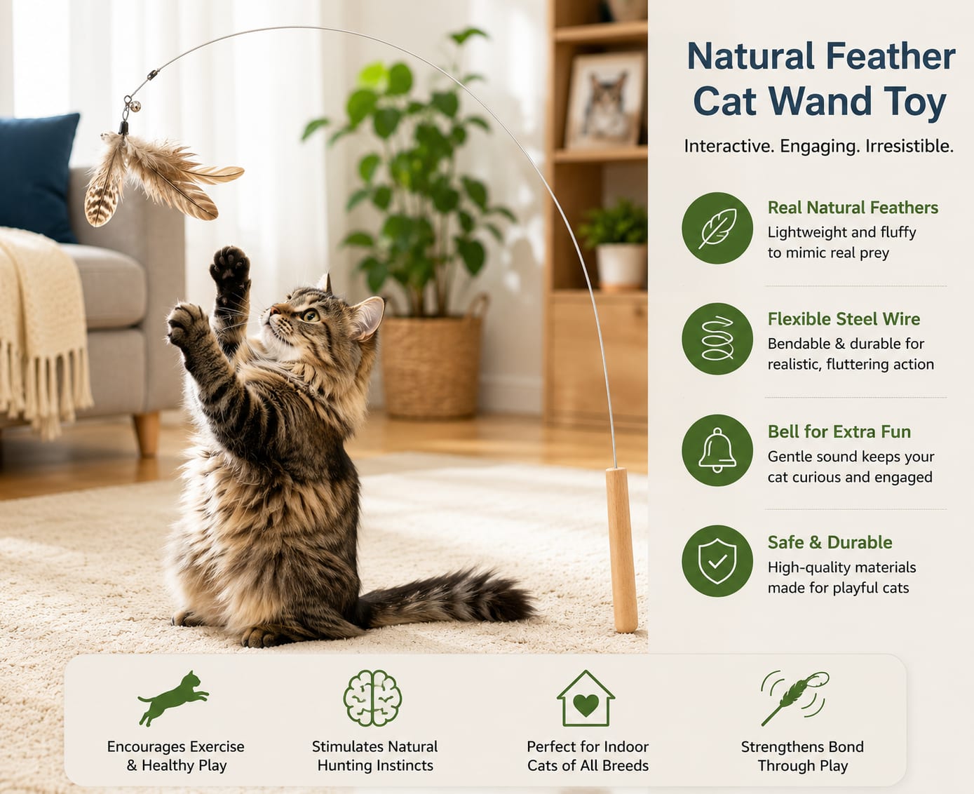Natural Feather Cat Wand Toy