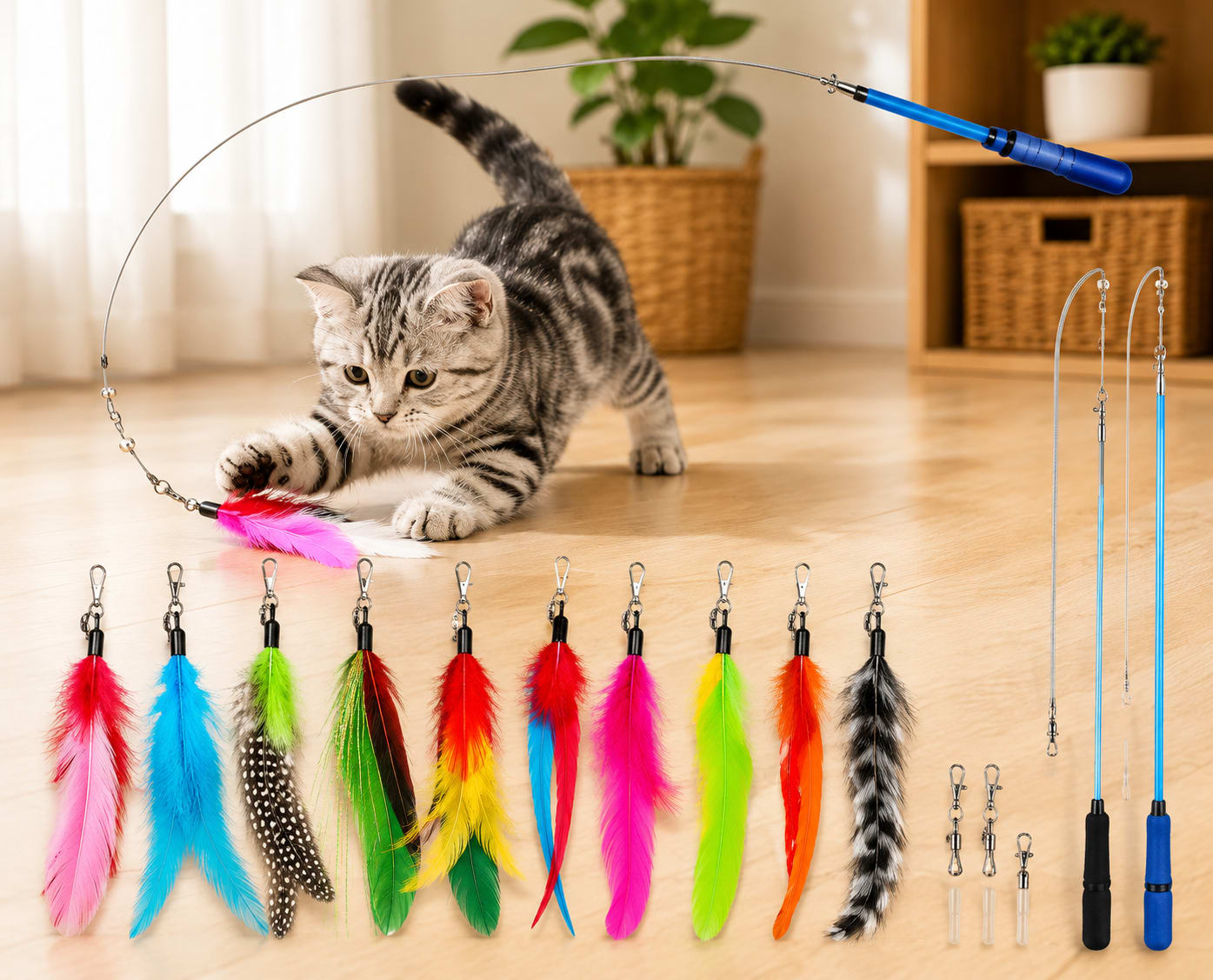 Retractable Feather Teaser Cat Toy