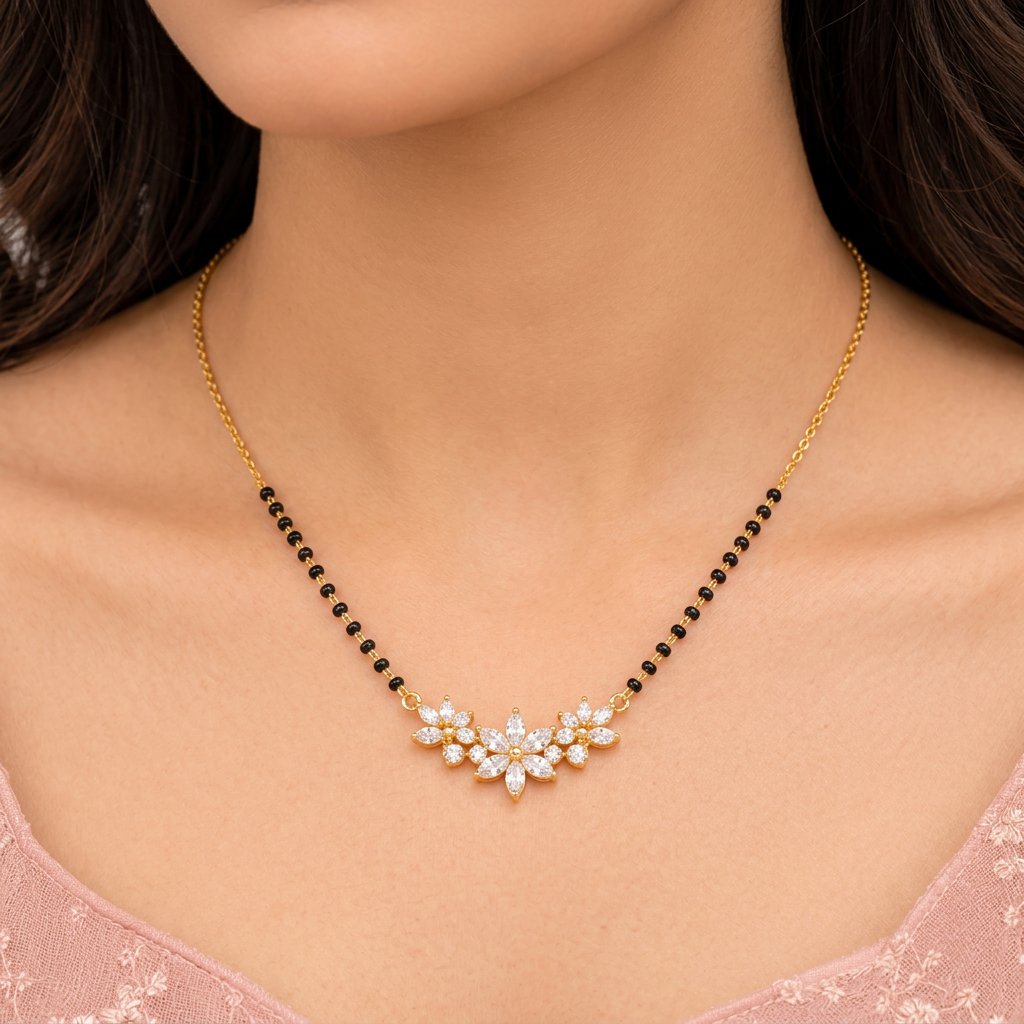 Flora mangalsutra with black beads – Keshar Jewellers