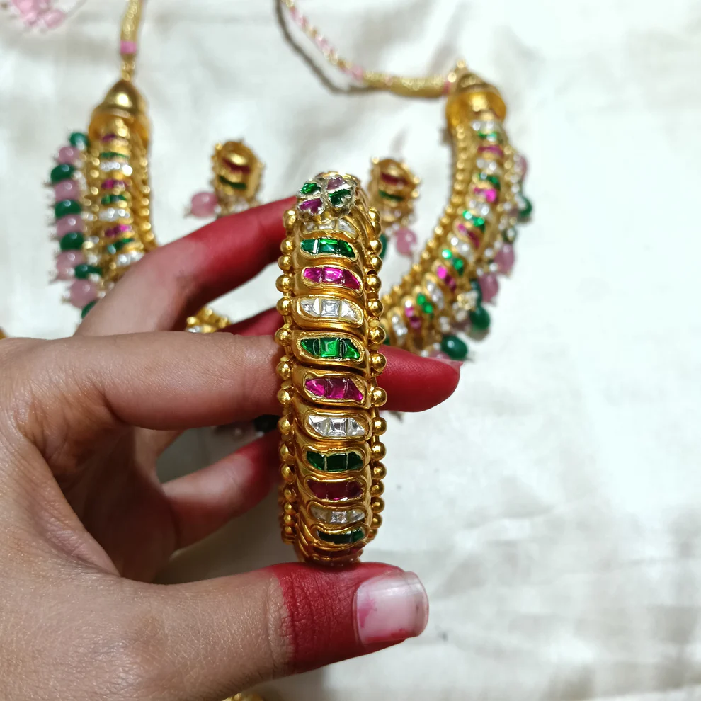 Multi Colour 3 Stone Sutarla Bangles (Sutarla Kada) View 2