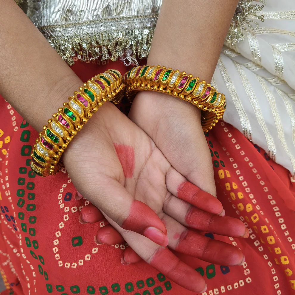 Multi Colour 3 Stone Sutarla Bangles (Sutarla Kada)