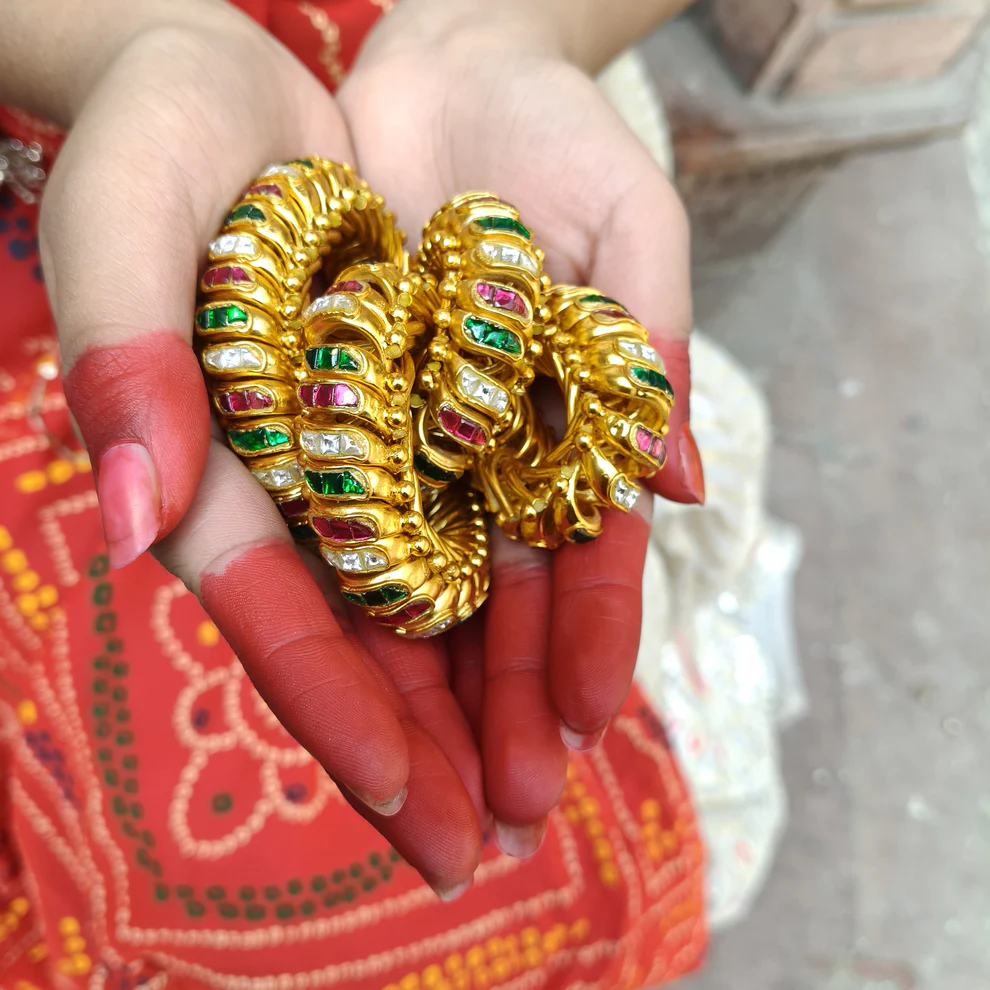 Multi Colour 3 Stone Sutarla Bangles (Sutarla Kada)
